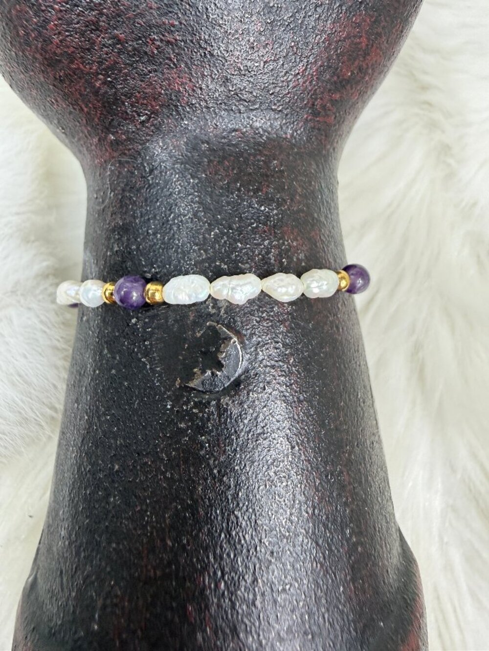 Freshwater Pearl & Amethyst Beaded Bracelet 6.5"